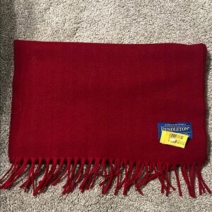 Vintage Pendleton 100% Virgin Wool Scarf Red Made in USA Fringe